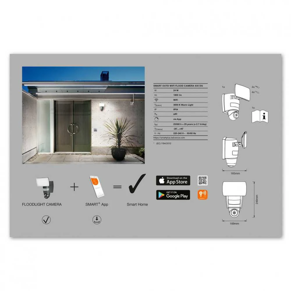 24W LED prožektorius LEDVANCE SMART + CAMERA, juodas, 3000K