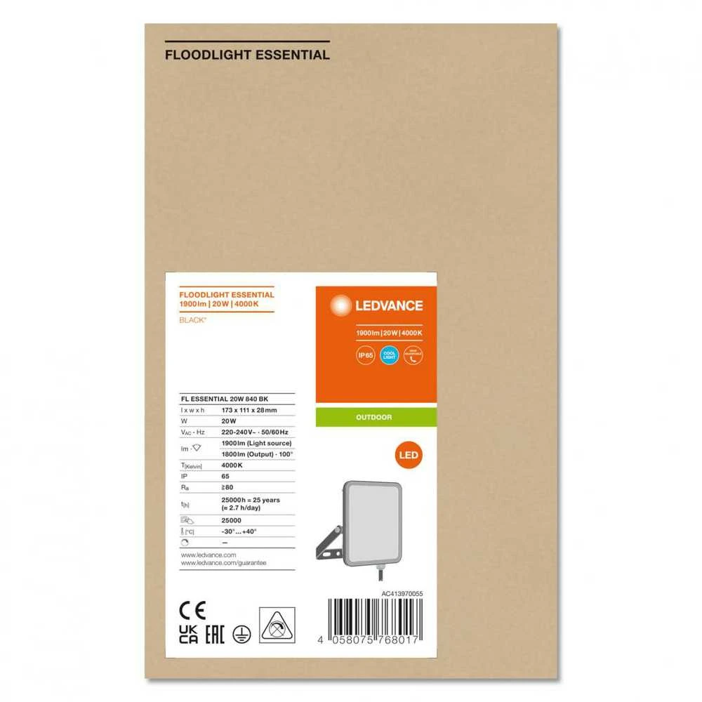 Ledvance 20W LED prožektorius ESSENTIALS, juodas, 4000K