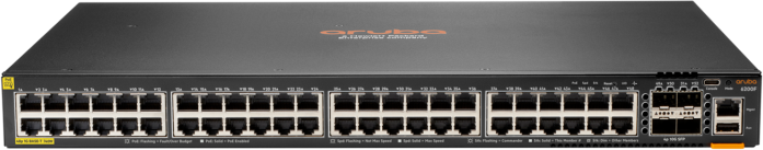 Šakotuvas Hewlett Packard (HP) „Aruba Networks HPE Aruba Networking CX 6200F 48G Class4 PoE 4SFP+ 740W“ komutatorius