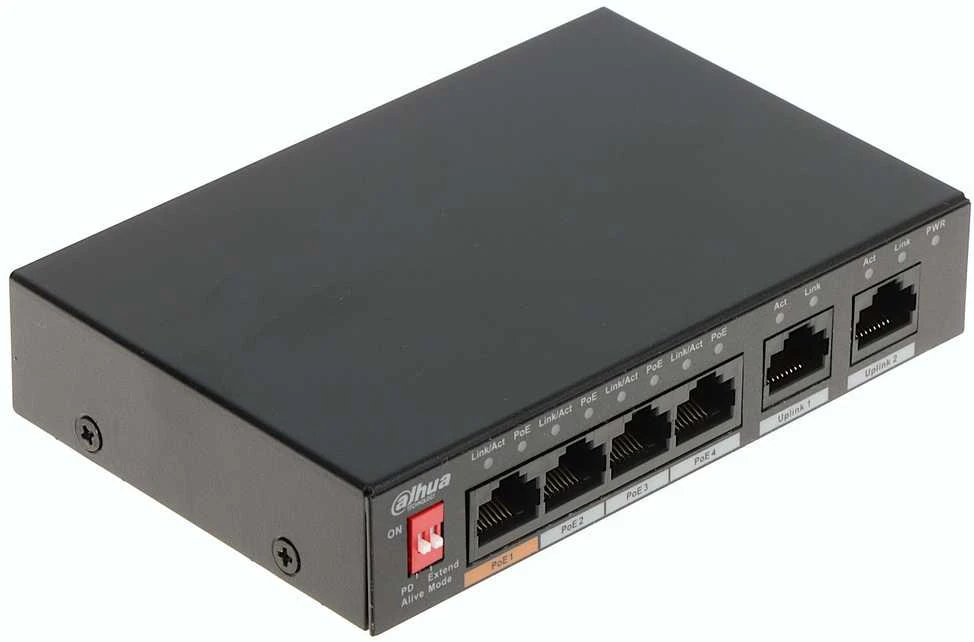 Šakotuvas SWITCH POE PFS3006-4ET-60-V2 4 PRIEVADŲ DAHUA