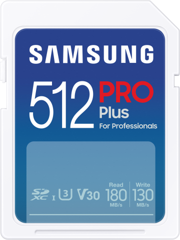 Atminties kortelė Samsung PRO Plus SDXC 512GB UHS-I U3 [Rašyti 130MB/s Skaityti 180MB/s] v 2023