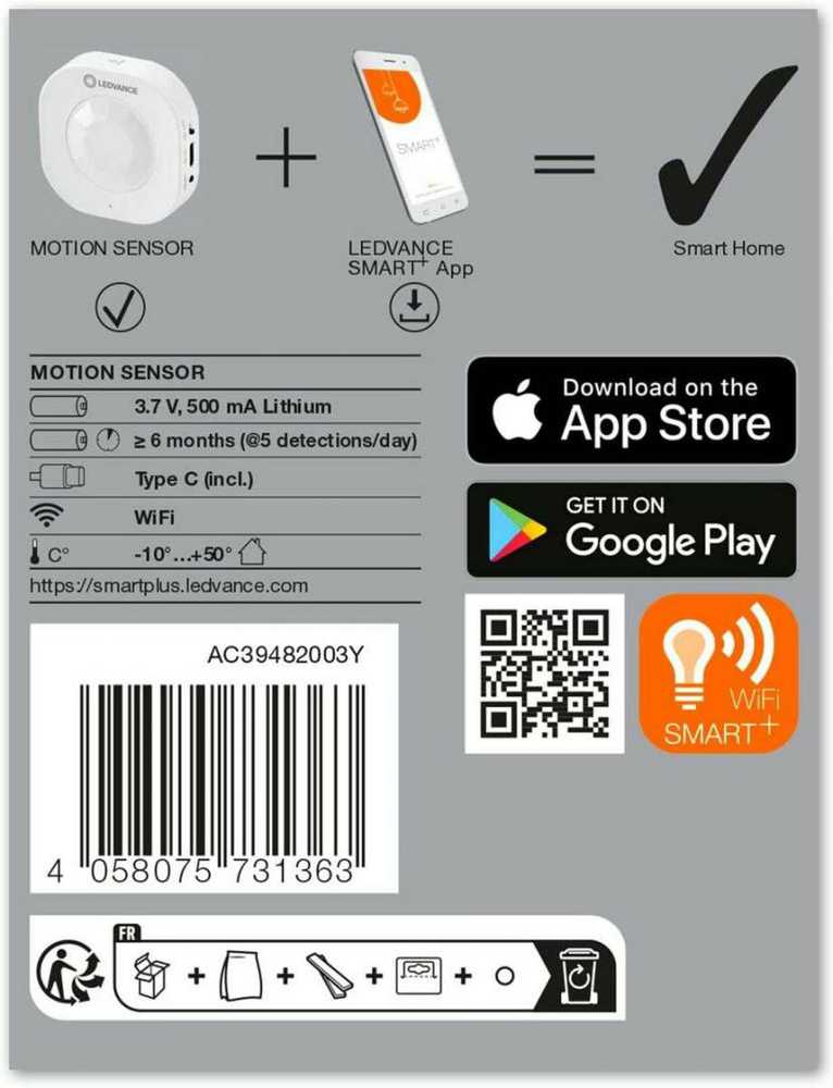 Ledvance SMART+ WiFi judesio jutiklis | Ledvance | SMART+ WiFi judesio jutiklis | Baltas