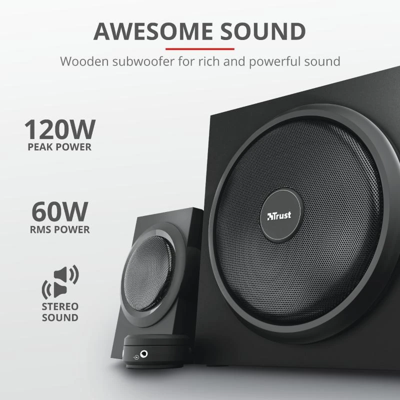 Kompiuterio kolonėlės Trust Yuri garsiakalbių komplektas 60 W Universal Juodas 2.1 kanalai 1 krypties 15 W