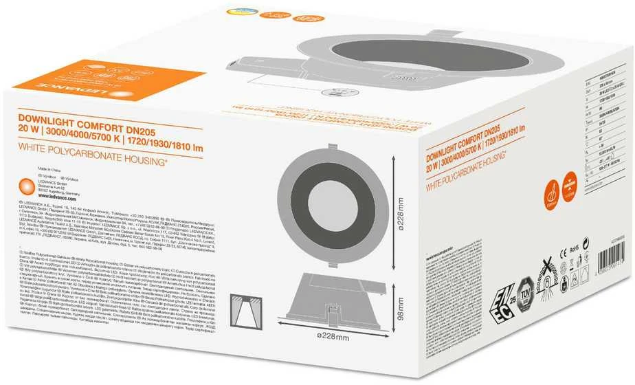 Ledvance Įleidžiamas šviestuvas COMFORT 205 20 W 3CCT IP54 WT