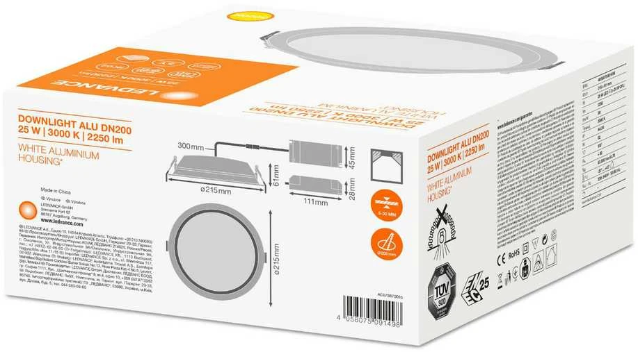 Ledvance 25W LED Įleidžiamas šviestuvas DL ALU DN, 3000K, baltas