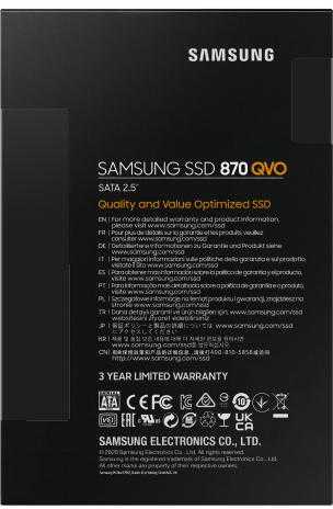 Kietasis diskas  SSD SAMSUNG 870 QVO/1TB/Rašymo greitis 530 MBytes/sec/Skaitymo greitis 560 MBytes/sec/2,5"/TBW 360 TB/MTBF 1500000 hours/MZ-77Q1T0BW