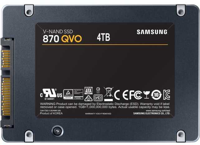 Kietasis diskas SSD SAMSUNG 870 QVO/4TB/SATA 3.0/Rašymo greitis 530 MBytes/sec/Skaitymo greitis 560 MBytes/sec/2,5"/TBW 1440 TB/MTBF 1500000 hours/MZ-77Q4T0BW
