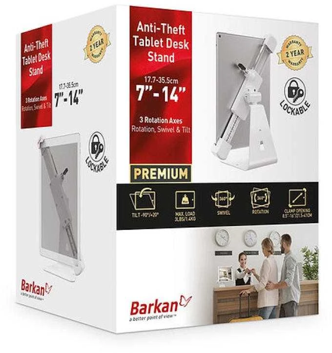 Barkan T71HL Stojak biurkowy su laikikliu do tabletu 7-14" sukamasis, su zamkiem