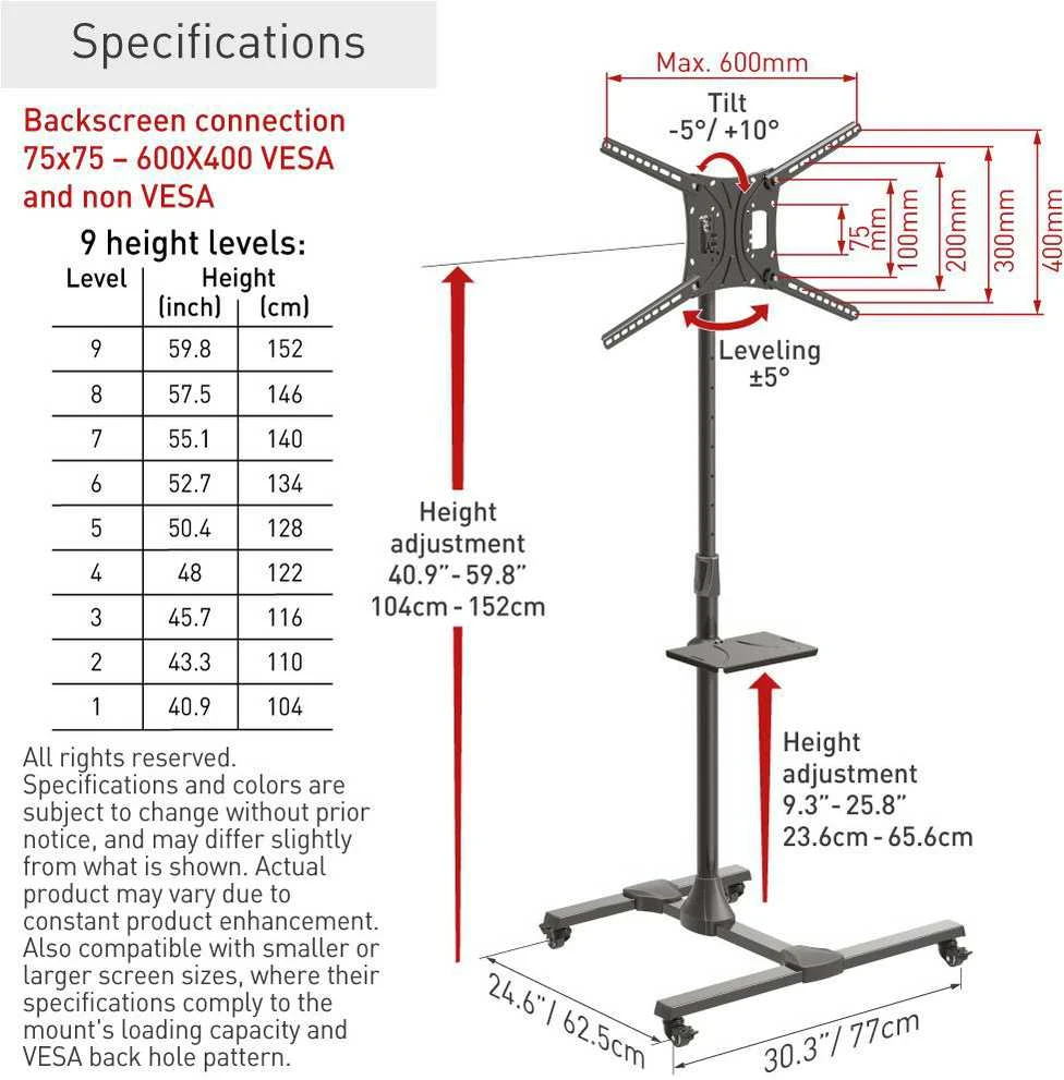 Laikiklis BARKAN SW411H 13"-83" TV, pakreipiamas, su lentyna