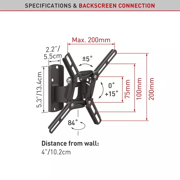 Laikiklis BARKAN 2200.B 26"-39" LED televizorius, 2 lankstų, sieninis, juodas