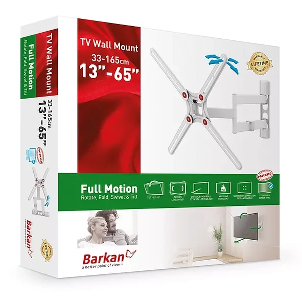 Laikiklis BARKAN 3400W.W 65" lygiam/lenktam TV, 4 lankstų, sieninis, baltas