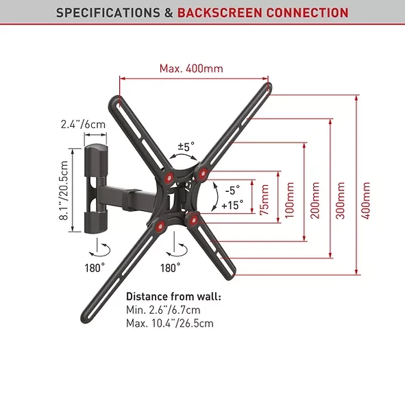 Laikiklis BARKAN BM331 13"-65" TV, 3 lankstų, sieninis, juodas