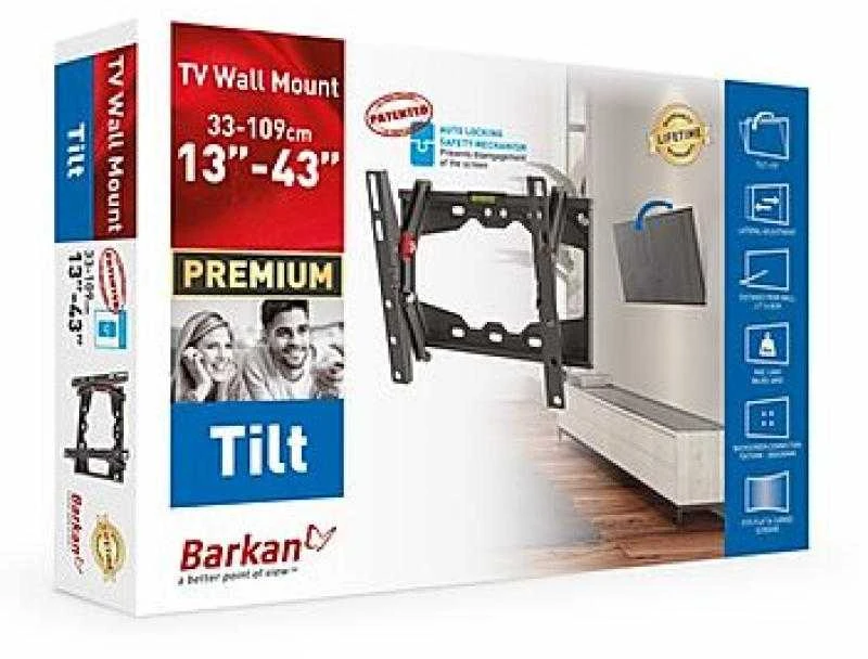 Barkan plokščio/lenkto televizoriaus sieninis laikiklis E210+, pakreipiamas, 26-39", maksimalus svoris (talpa) 40 kg, Juodas
