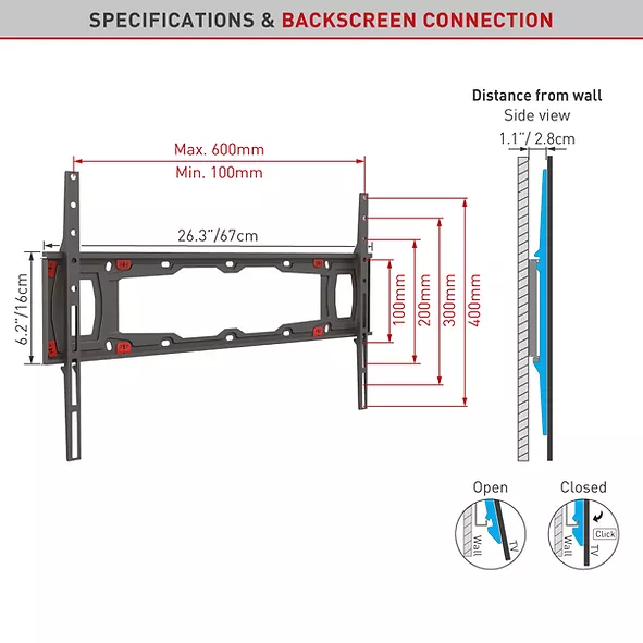 Laikiklis BARKAN ND400.B 29"-75" TV, fiksuotas, gipso kartono sienai