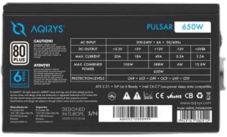 Maitinimo šaltinis AQIRYS PULSAR 650 W (AQI-GA-PS-5)