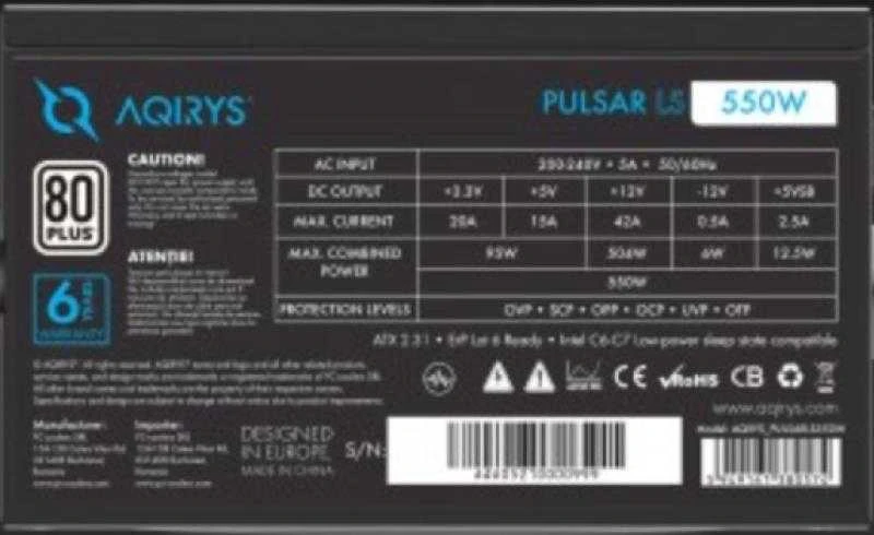 Maitinimo šaltinis AQIRYS PULSAR LS 550 W (AQI-GA-PS-3)