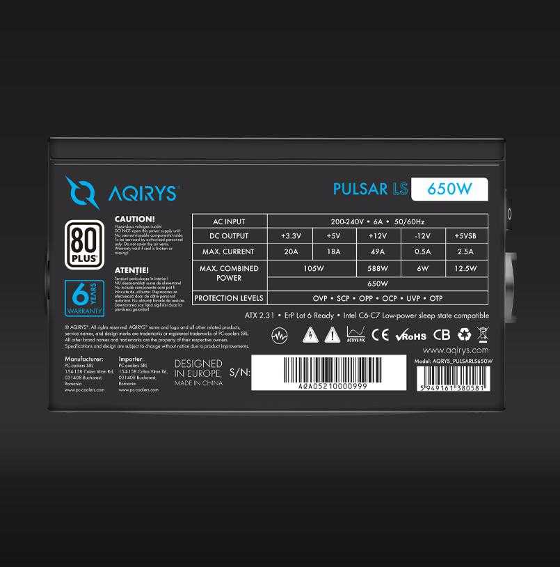 Maitinimo šaltinis AQIRYS PULSAR LS 650 W (AQI-GA-PS-4)