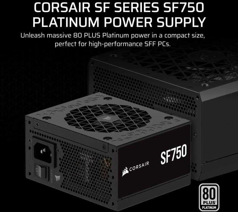 „Corsair SF Series SF750 SFX“ maitinimo šaltinis, 80 PLUS Platinum, ATX 3.1 / PCIe 5.1 × 750 vatų, juodas
