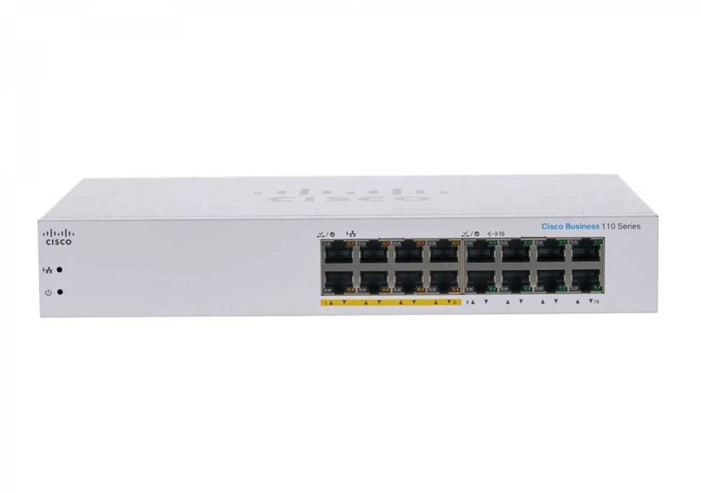 Šakotuvas Cisco Port „BUSINESS 110“ SERIJOS NEVALDOMAS – KOMUTATORIUS, 16 PRIEVADŲ GE, DALINIS POE