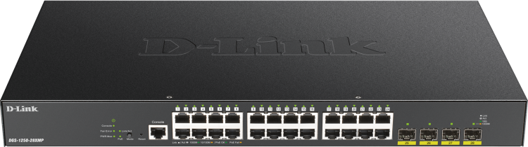 Šakotuvas D-LINK 28 prievadų išmanusis valdomas PoE+ gigabito komutatorius 4x 10G
