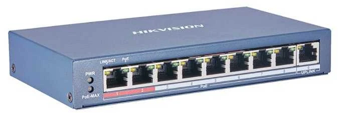 Šakotuvas Hikvision | 8 prievadų Gigabit jungiklis | DS-3E0109P-E(C) | Nevaldomas | Darbalaukis | PoE/Poe+ jungtys kiekis 8