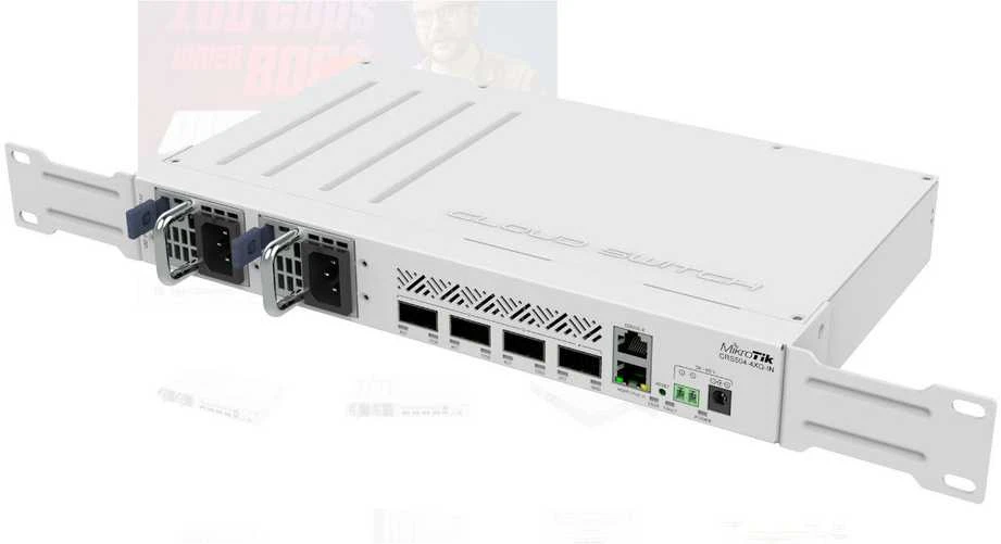 Maršrutizatorius MIKROTIK CRS504-4XQ-IN debesies komutatorius 4x 100G QSFP28 1x RJ45 100Mb/s