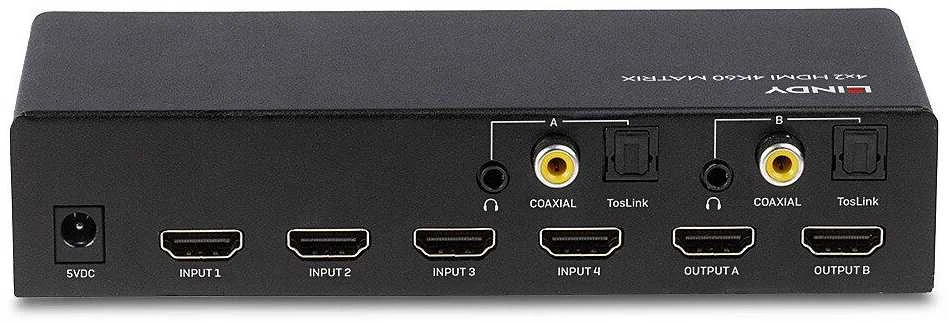 AV Jungiklis - LINDY 4x2 HDMI 4K60 Matrix su EDID Valdymu ir Dvigubas Garso Išgavimas