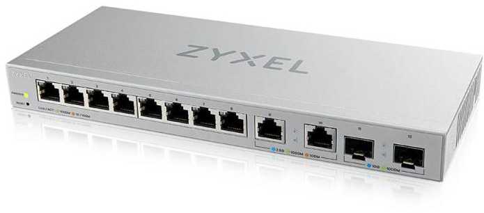 Šakotuvas Switch ZyXEL XGS1210-12 - V2 - Switch - managed - 8 x 10/100/1000 + 2 x 100/1000/2.5G + 2 x 1 Gigabit/10 Gigabit SFP+ (Uplink) - Desktop do montażu na ścianie