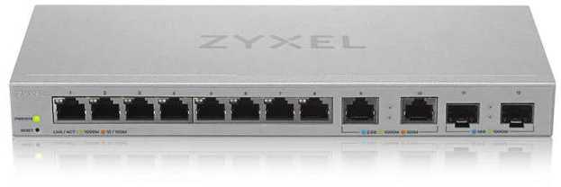 Šakotuvas Switch ZyXEL XGS1210-12 - V2 - Switch - managed - 8 x 10/100/1000 + 2 x 100/1000/2.5G + 2 x 1 Gigabit/10 Gigabit SFP+ (Uplink) - Desktop do montażu na ścianie