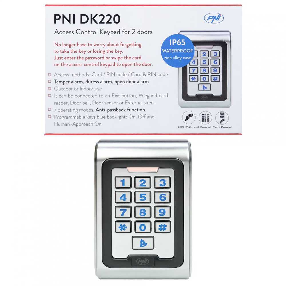 Prieigos kontrolės klaviatūra PNI DK220, autonominė, išorės ir vidaus, IP65, su 2 relėmis