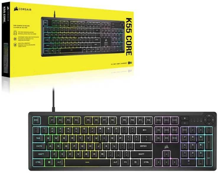 CORSAIR K55 CORE RGB Klaviatūra žaidimams RGB LED pašvietimas Juodas