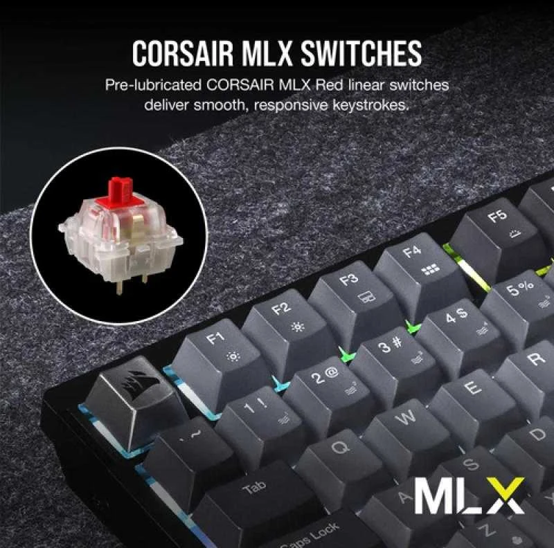 CORSAIR K65 Plus Belaidė mechaninė klaviatūra RGB LED pašvietimas Corsair MX Raudona