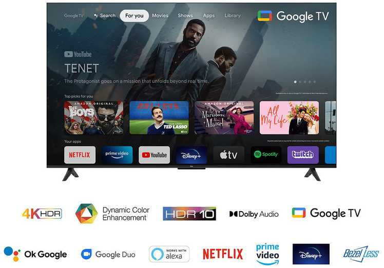 TCL 50 colių UHD televizorius „GoogleTV“ DVB-T2/C/S2 H.265 HEVC