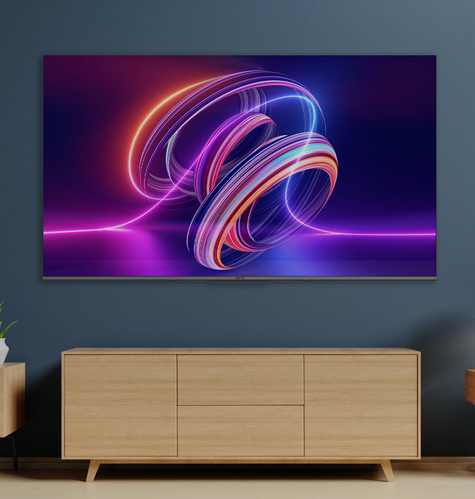 Televizorius Metz 55", UHD, Google TV, Juodas, QLED 60Hz, DV, 300nits, DA, AV1, 2x10W, Energy F, BT5.1, WiFi5G, 3 HDMI 2.0, 2xUSB, 24 months