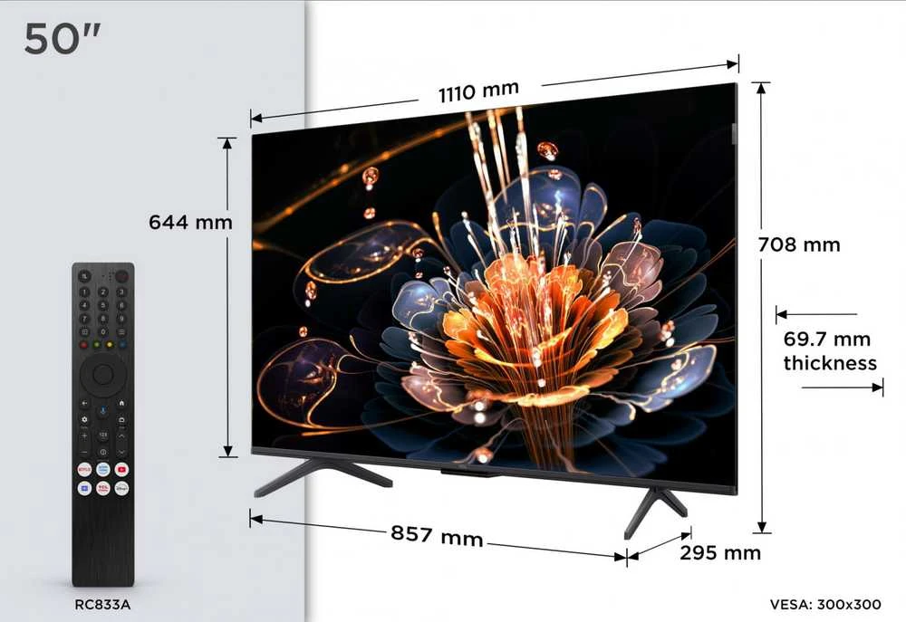 Televizorius TCL 50C61KS 50 colių QD-MiniLED 4K GoogleTV 120Hz Dolby Atmos 2025