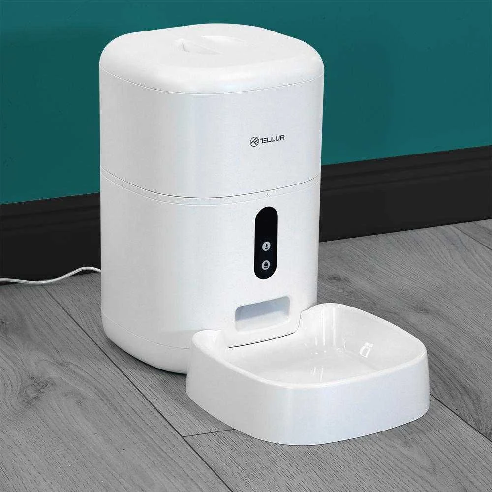 Tellur WiFi Smart Pet Feeder, UltraHD Camera, 4L, Baltas