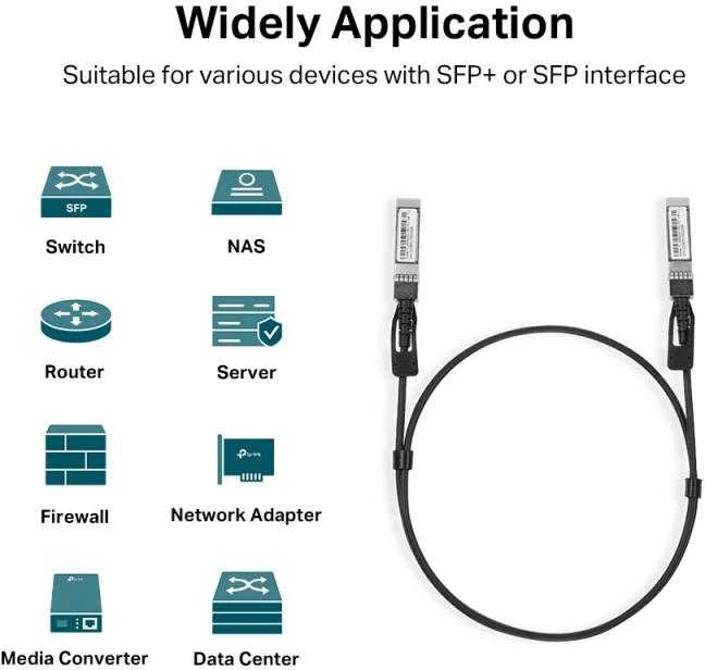 Šakotuvas TP-Link 1 m tiesioginio prijungimo SFP+ kabelis 10 gigabitų jungtims. SPECIFIKACIJOS: Atstumas iki 1 m.