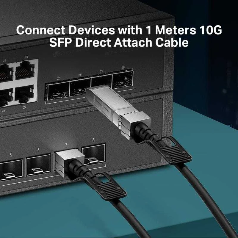 Šakotuvas TP-Link 1 m tiesioginio prijungimo SFP+ kabelis 10 gigabitų jungtims. SPECIFIKACIJOS: Atstumas iki 1 m.