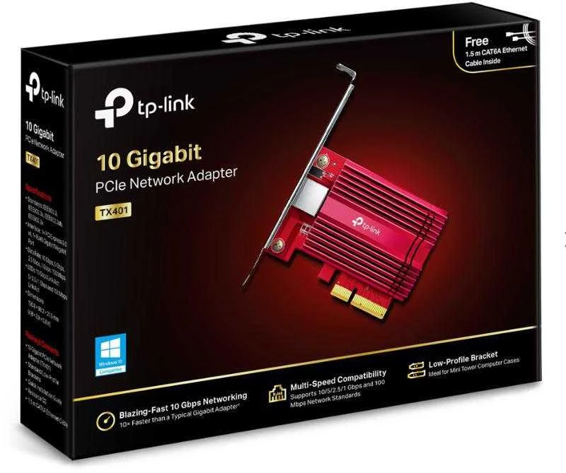 TP-LINK | TX401 | Gigabit PCI Express tinklo adapteris | 10/100/1000 Mbit/s | 1× PCI Express 3.0 x 4, 1× RJ45 Gigabit/Megabit prievadas