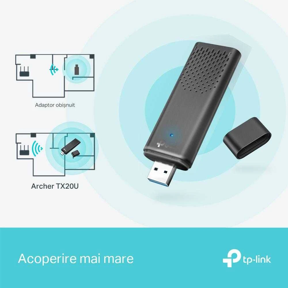 TP-LINK | AX1800 dviejų juostų „Wi-Fi 6“ belaidis USB adapteris | Archer TX20U
