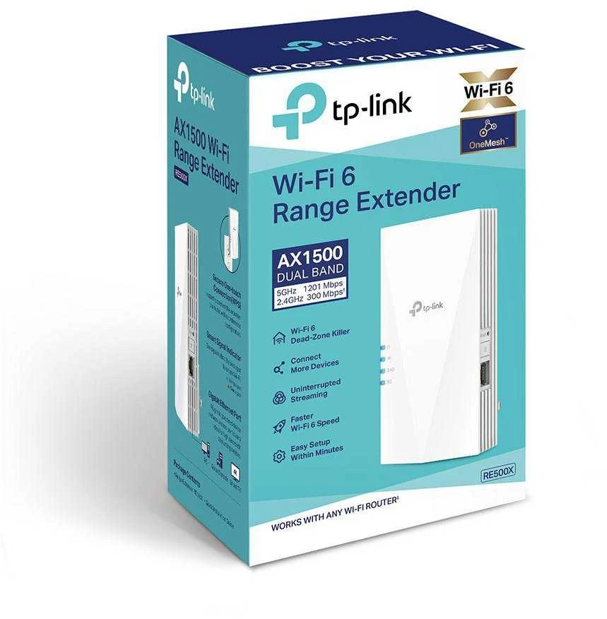 Šakotuvas TP-LINK RE500X tinklo plėtiklis Tinklo kartotuvas Baltas 1000 Mbit/s
