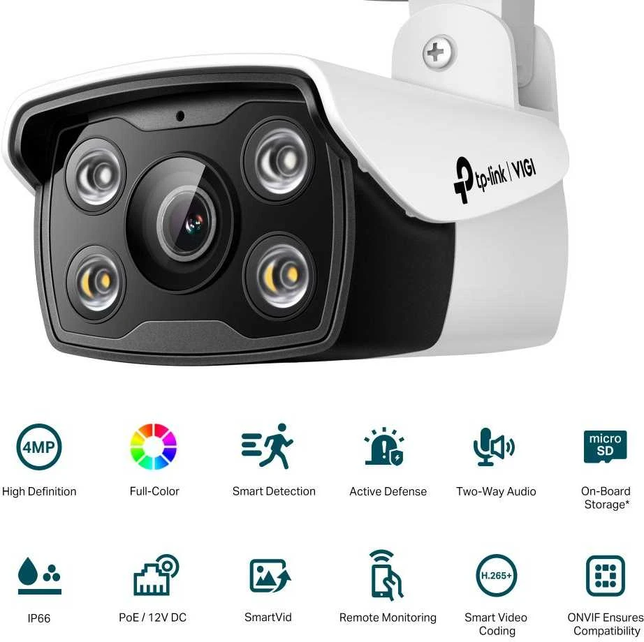 TP-LINK | VIGI 4MP lauko visų spalvų tinklo kamera | VIGI C340 | Kulka | 4 MP | 6 mm | IP66 | H.265+/H.265/H.264+/H.264 | MicroSD