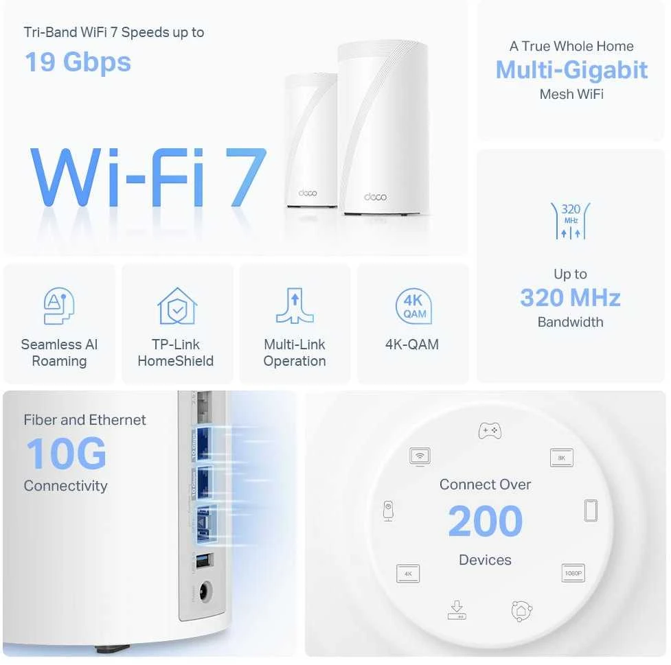 Maršrutizatorius TP-Link Deco BE85 (2 vnt. pakuotė)