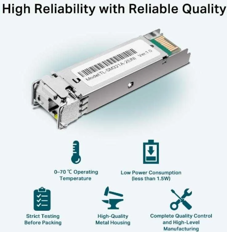 TP-LINK | 1000Base-BX WDM dvikryptis SFP modulis | TL-SM321A-2 | 9/125 μm SMF (vienmodis šviesolaidis) | 9/125 μm SMF (vienmodis šviesolaidis)