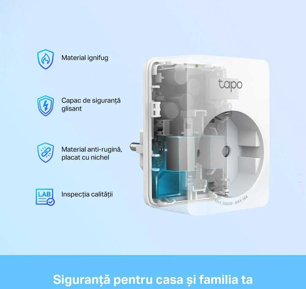 TP-Link Tapo Mini išmanusis „Wi-Fi“ lizdas, energijos stebėjimas, belaidis, „Wi-Fi“, 2,4–2,4835 GHz, 2400 MHz, 802.11a, 802.11b, 802.11g, „Wi-Fi 4“ (802.11n), 72 Mbit/s