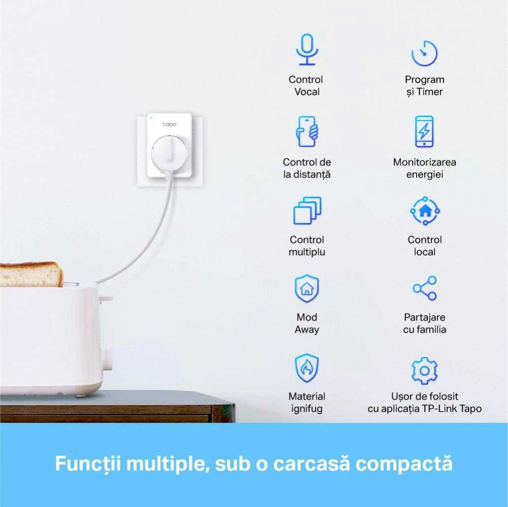 TP-Link Tapo Mini išmanusis „Wi-Fi“ lizdas, energijos stebėjimas, belaidis, „Wi-Fi“, 2,4–2,4835 GHz, 2400 MHz, 802.11a, 802.11b, 802.11g, „Wi-Fi 4“ (802.11n), 72 Mbit/s
