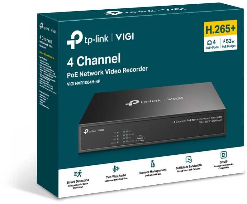 TP-LINK | PoE+ tinklo vaizdo įrašymo įrenginys | VIGI NVR1004H-4P | 1 | 4 kanalas
