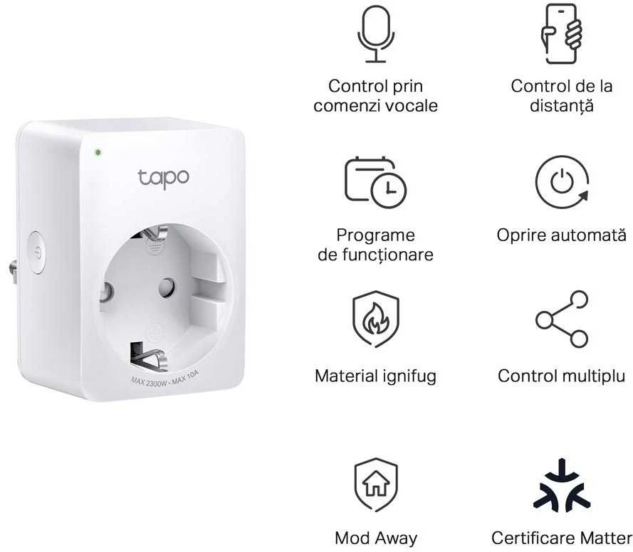 TP-Link išmanusis kištukas Tapo P100M Wi-Fi, energijos stebėjimas, Baltas EU