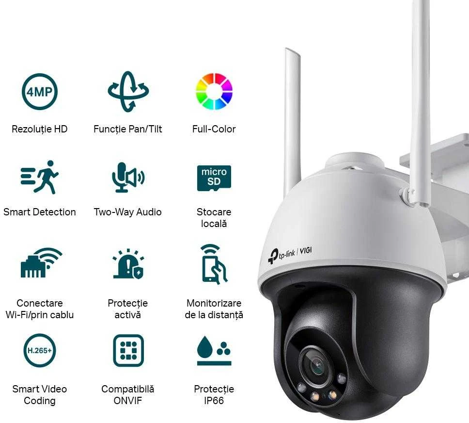TP-LINK | VIGI 4MP lauko visų spalvų Wi-Fi Pan Tilt tinklo kamera | VIGI C540-W | Kupolas | 4 MP | 4 mm | IP66 | H.265+/H.265/H.264+/H.264 | MicroSD
