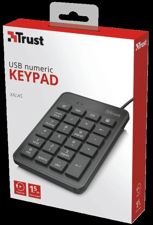 Klaviatūra Trust 22221 numeric keypad Nešiojamas kompiuteris/PC USB Juodas